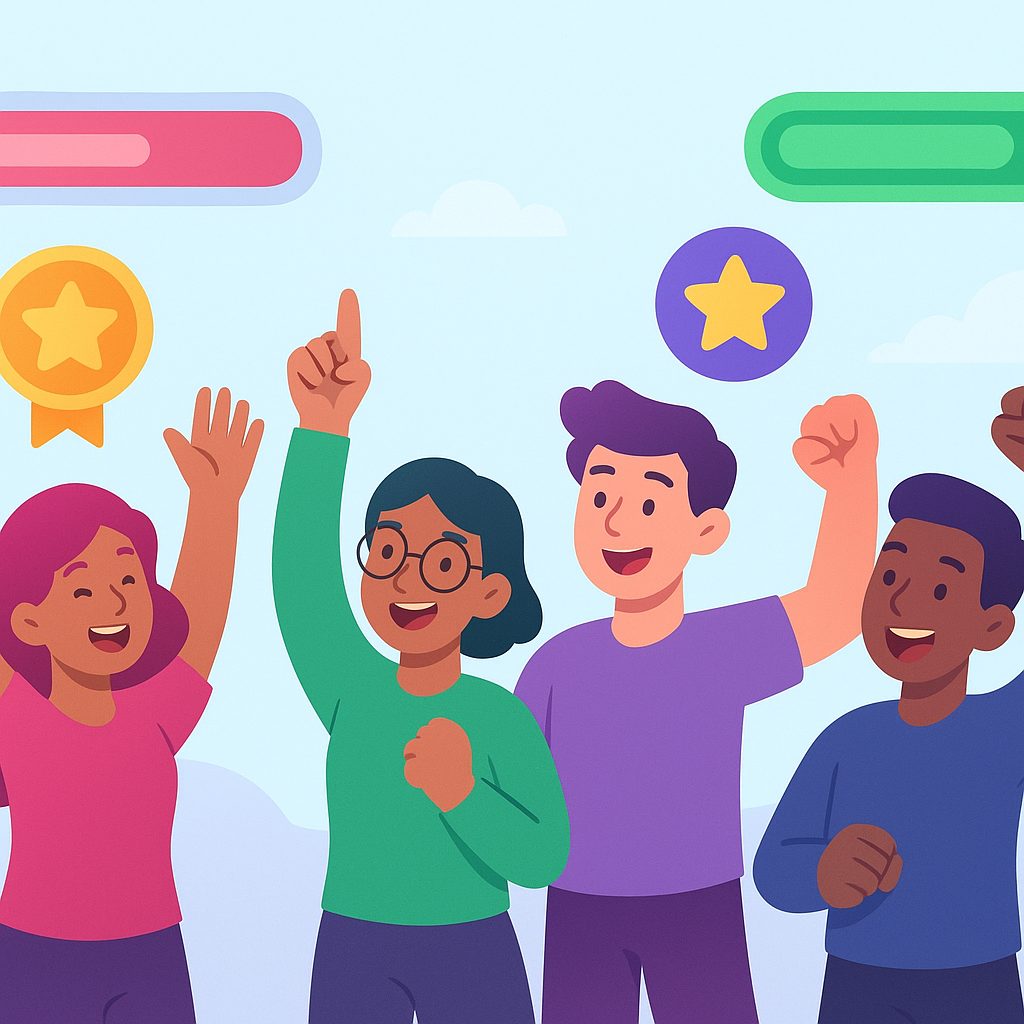 ArcadeNest hero: colorful players in a soft-pastel arena